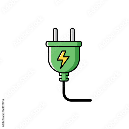 Green electric plug with lightning eco energy icon