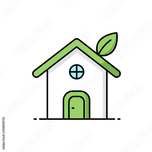 Green house with leaf eco-friendly home icon
