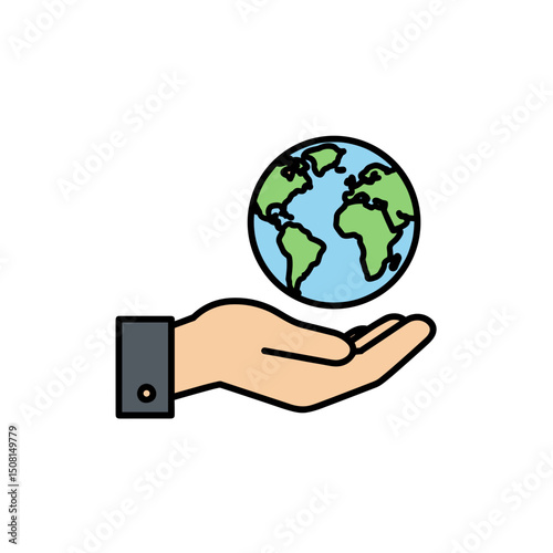 Hand holding Earth planet environmental care icon