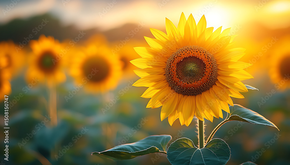 Fototapeta premium Vibrant Sunflowers at Sunset A Stunning Field of Golden Blooms