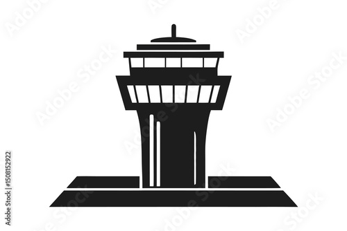Airport control tower, air traffic isolated on white background