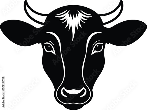 Cow head in simple yet elegant farm animal style vector art illustration