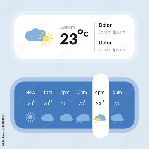 GUI elements for weather forecast mobile app. Stock Illustration