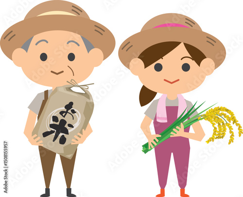 米農家のイメージイラスト（男女セット）