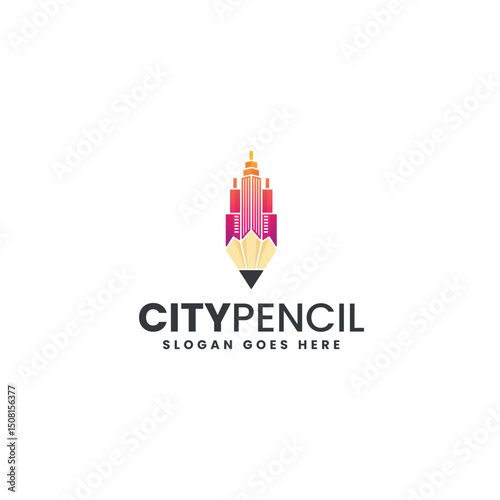 Modern Gradient City Pencil Logo Design