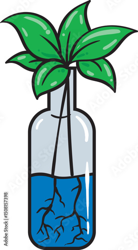 Plant or Flower inside the bottle illustration sketch - for your template asset design - black outline without color 
