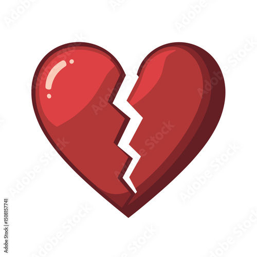 Illustration of a Red Broken Heart Symbolizing Loss and Emotional Pain with a Crack Down the Middle