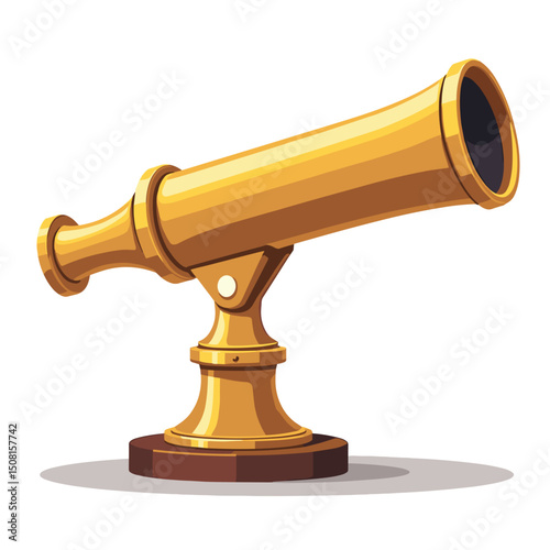 Illustration of a Shiny Golden Brass Telescope with Wooden Base for Exploration and Discovery