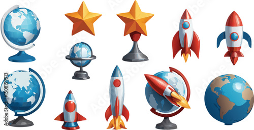 Globes rockets stars learning education space exploration