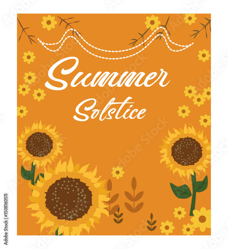 Cheerful Summer Solstice Illustrations with Sunflowers, Suns, and Tropical Scenes-03