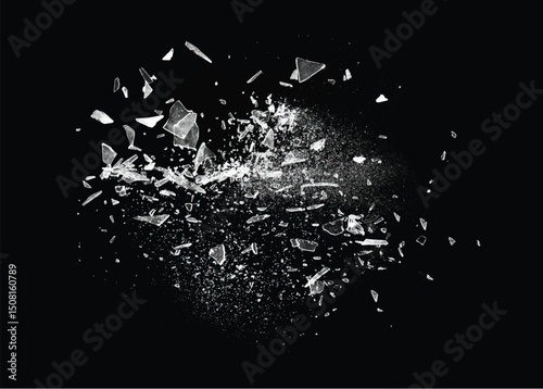 Broken glass on the black bachground. Isolated realistic cracked glass effect	