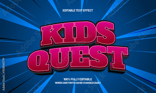 kids quest editable text effect with a game and kids text style