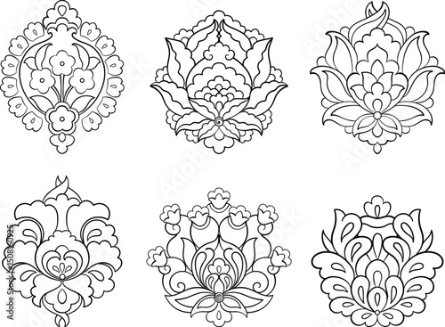 Set of Turkish Hatai floral elements. Linear isolated vector decorations. Use for festivals, pattern design, flyer, banner,logo,wall art