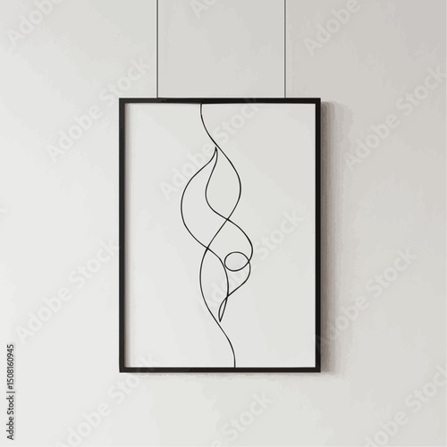 An artistic line art abstract artwork presented in a frame