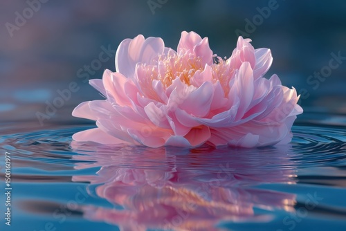 Fototapeta Naklejka Na Ścianę i Meble -  Pink peony flower floating on calm water