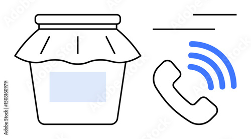 Handcrafted jar and phone handset with signal waves, highlighting connection and local business themes. Ideal for entrepreneurship, crafts, support, outreach, innovation, networking branding. Flat