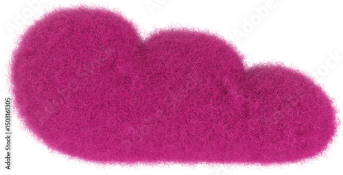Cartoon pink cloud from fur or felt material. 3d illustration of cute soft child toy. Realistic creative render element.