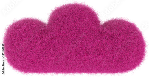 Cartoon pink cloud from fur or felt material. 3d illustration of cute soft child toy. Realistic creative render element.