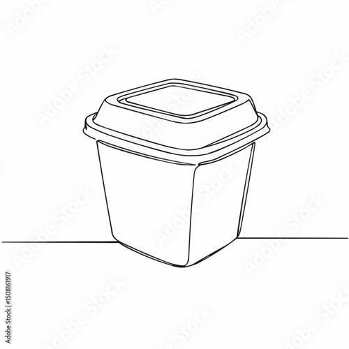A line art of food container with square shaped lid