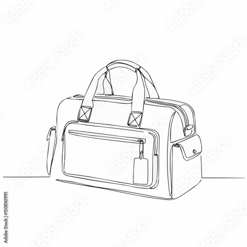 A simple, elegant line drawing of a travel bag, perfect for minimalist designs. Featuring clean lines and a classic shape, it's ideal for projects about travel and lifestyle