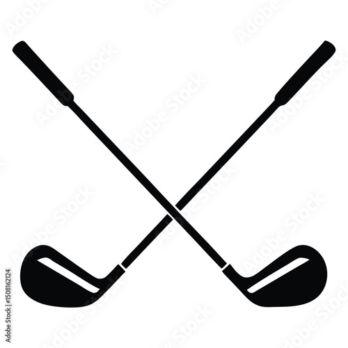 Crossed Golf Clubs Icon, Black Silhouette Design