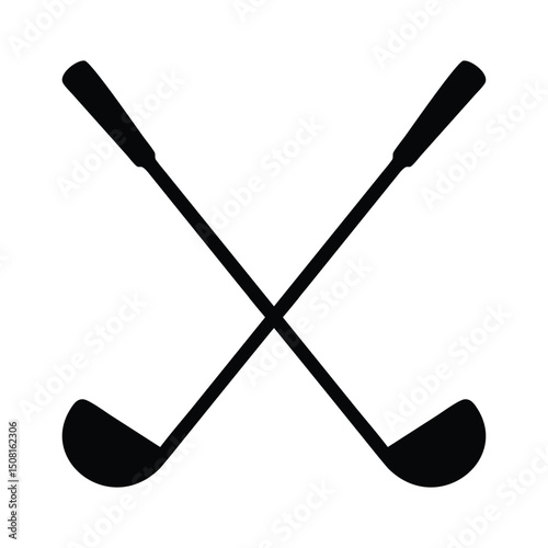 Crossed Golf Clubs Icon, Black Silhouette Design