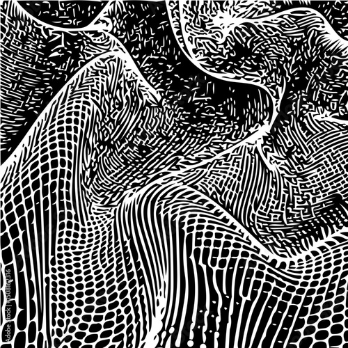  Wavy net background, abstract curved mesh in monochrome, clean and futuristic