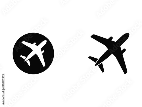 Airplane icons set black and white plane symbols