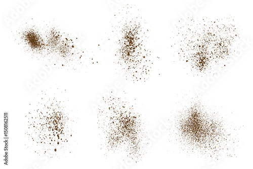 Brown dust chocolate powder particle overlay background set