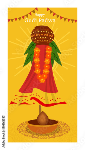 Happy Gudi Padwa Vector Story & Poster Templates - Gudi & Kalash Designs-01
