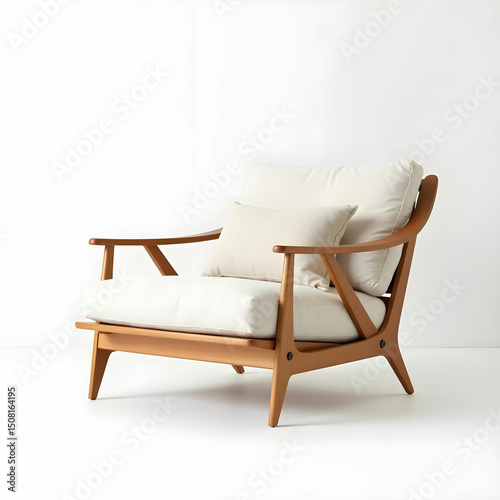 A Scandinavian lounge chair in white oak with light linen cushions. 4.1-mini