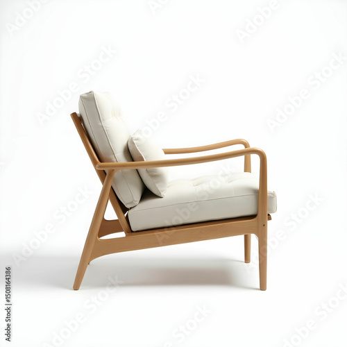 A Scandinavian lounge chair in white oak with light linen cushions. 4.1-mini
