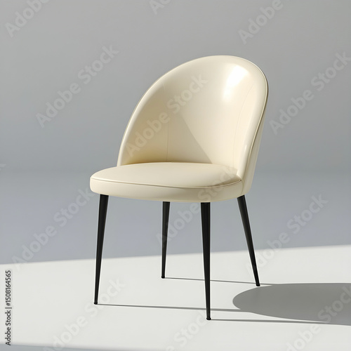 A Scandinavian-style armchair with a light wood frame and soft beige cushions.