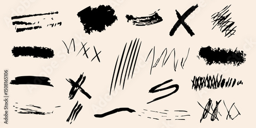 Abstract Brush Stroke And Scribble Set. Artistic Expression And Creativity Collection. Isolated Vector Illustration