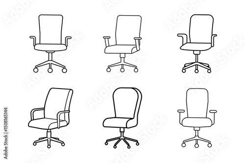A set of office chair line art vector art illustration