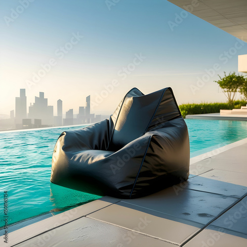 A sleek black bean bag with weather-resistant fabric.