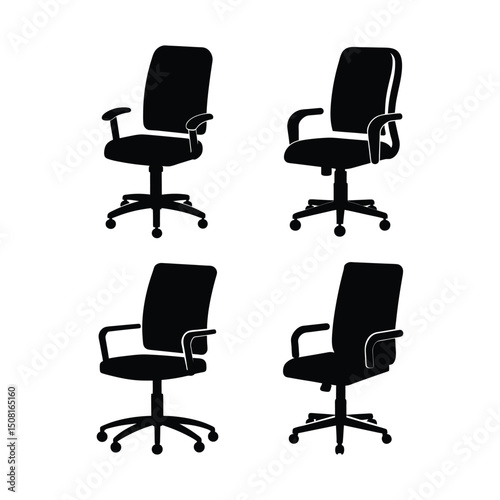 A set of office chair silhouette vector art illustration