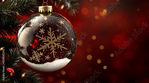 Detailed christmas ornament with snowflakes and snow design.