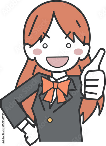 グッドサインを出す女子生徒・学生