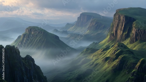 Aerial view of green mountains landscape with fog nature photography scenic travel destination wallpaper hd 4k