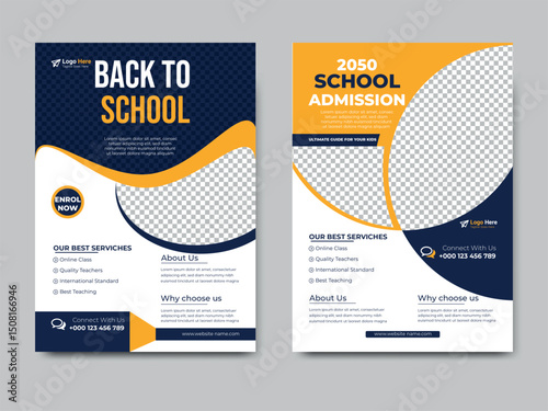 school education admission Flyer brochure cover template for Kids back to layout design. 