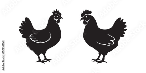 Classic Black Chicken Silhouettes Vector - Farm Hen and Rooster Icons for Branding