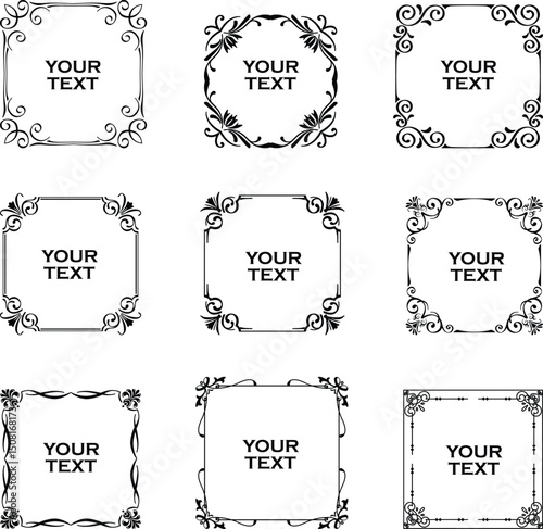 Vintage black and white floral vector frame collection for text decoration