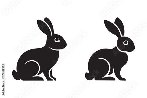 Duo of Black Rabbit Silhouette Vectors - Cute Bunny Designs for Easter and Animal Themes