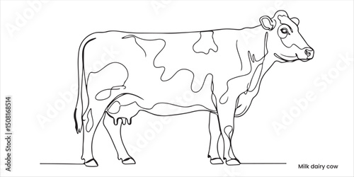 Milk dairy cow continuous single line art drawing sketch on white background