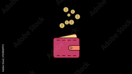 Investment Concept Animation Video, Wallet with Gold Coins, 4k