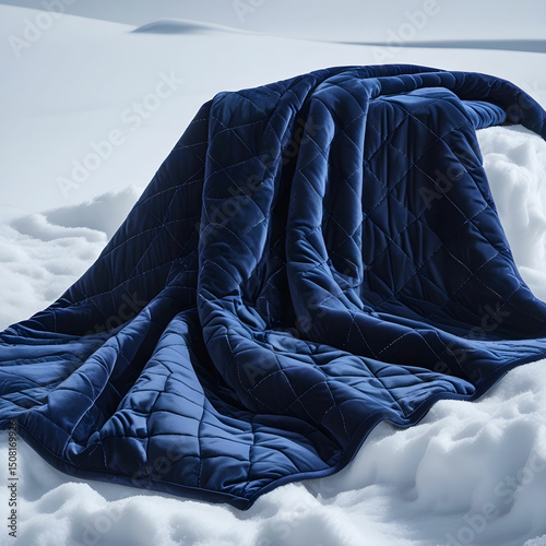 A velvet quilted throw blanket in deep navy blue with diamond stitching.