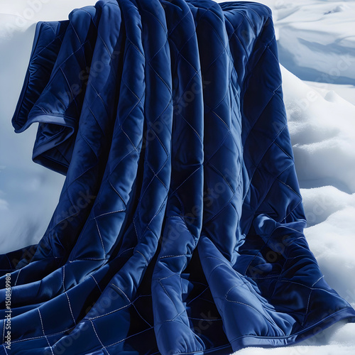 A velvet quilted throw blanket in deep navy blue with diamond stitching.