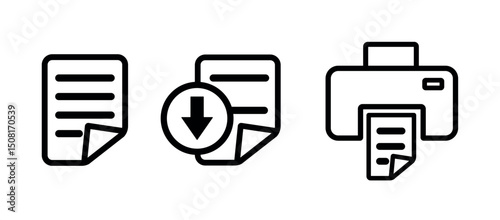 Office document icon. simple document, download and print document png and vector illustration on transparent background.