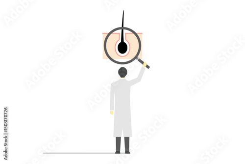 頭皮や髪の毛の健康状態を虫眼鏡で観察するドクターのイラスト